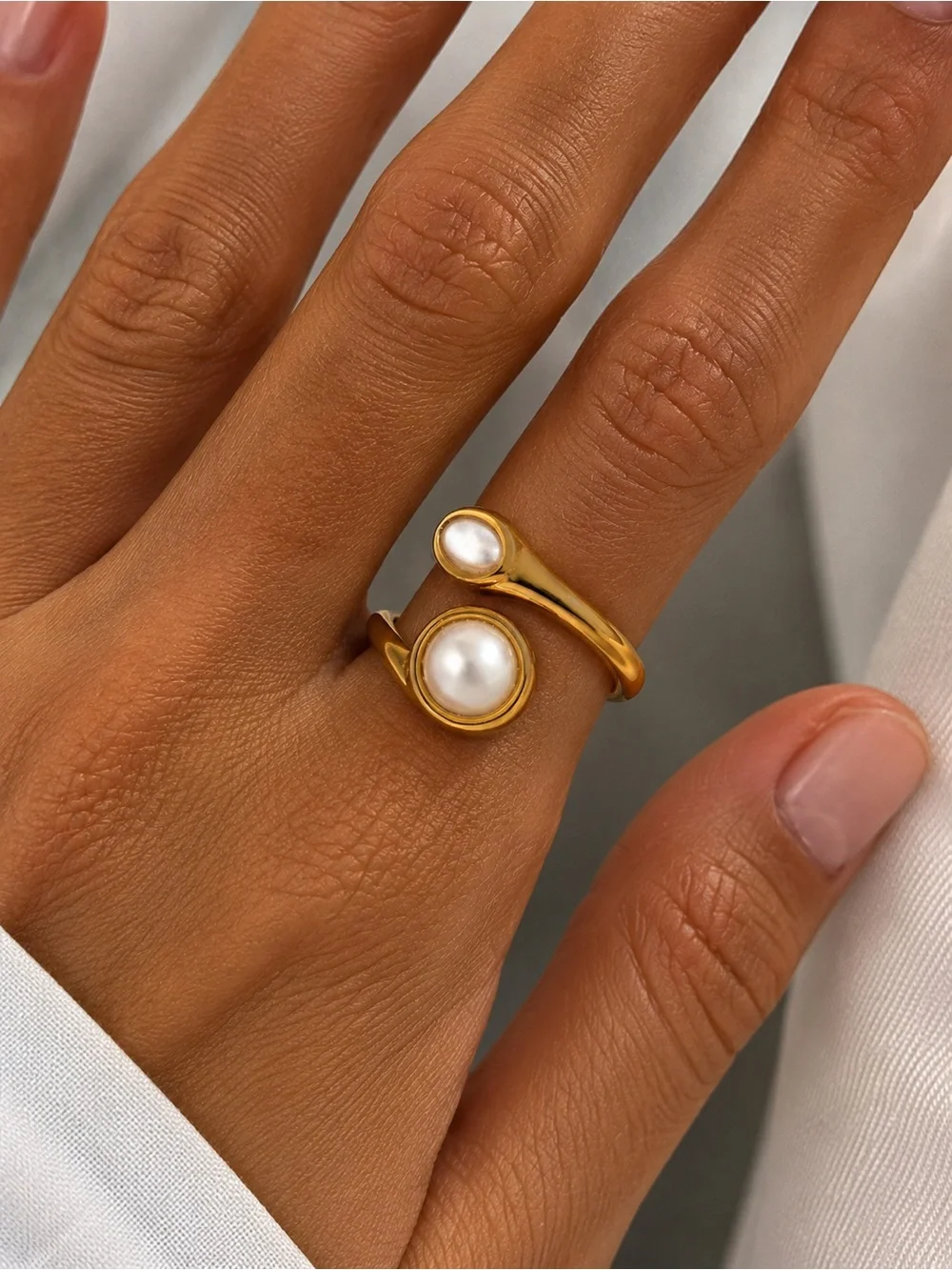 Gold-Tone Double Pearl Open Ring